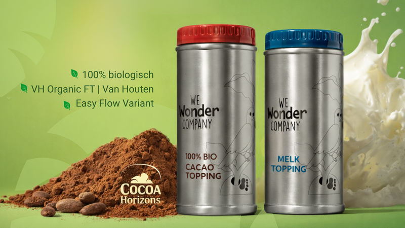 ’s Werelds eerste cacao & melk topping in een herbruikbare verpakking